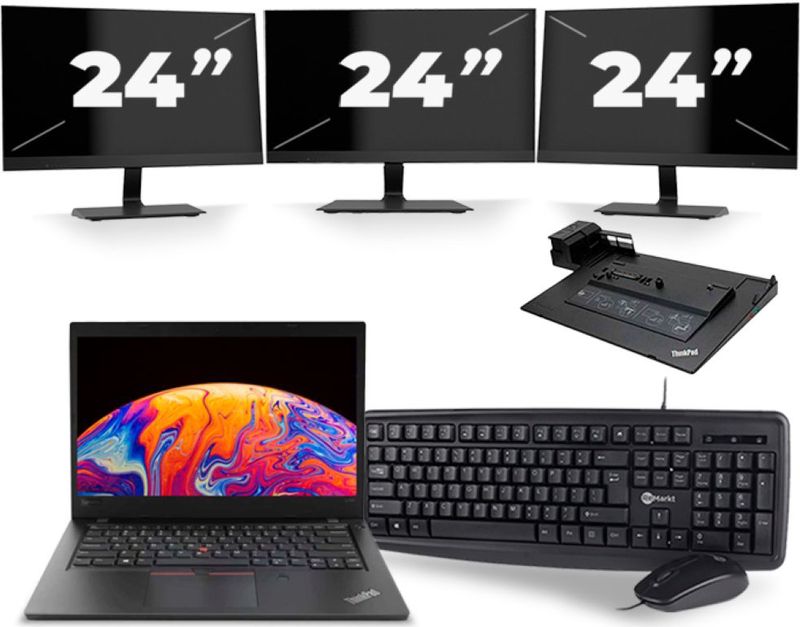 Lenovo ThinkPad L480 - Intel Core i5-8e Generatie - 14 inch - 16GB RAM - 256GB SSD - Windows 11 + 3x 24 inch Monitor Nette Staat