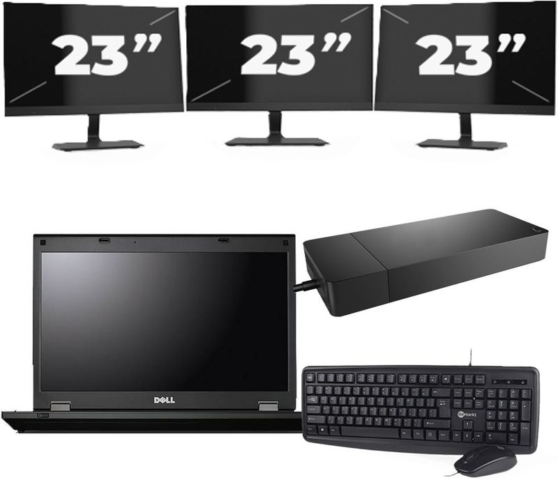 Fujitsu Lifebook E5510 - Intel Core i3-10e Generatie - 15 inch - 16GB RAM - 256GB SSD - Windows 11 Home + 3x 23 inch Monitor Nette Staat