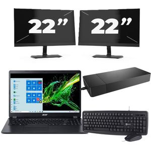 ACER Aspire A315-56 - Intel Core i5-10e Generatie - 15 inch - 16GB RAM - 256GB SSD - Windows 11 Home + 2x 22 inch Monitor Nette Staat