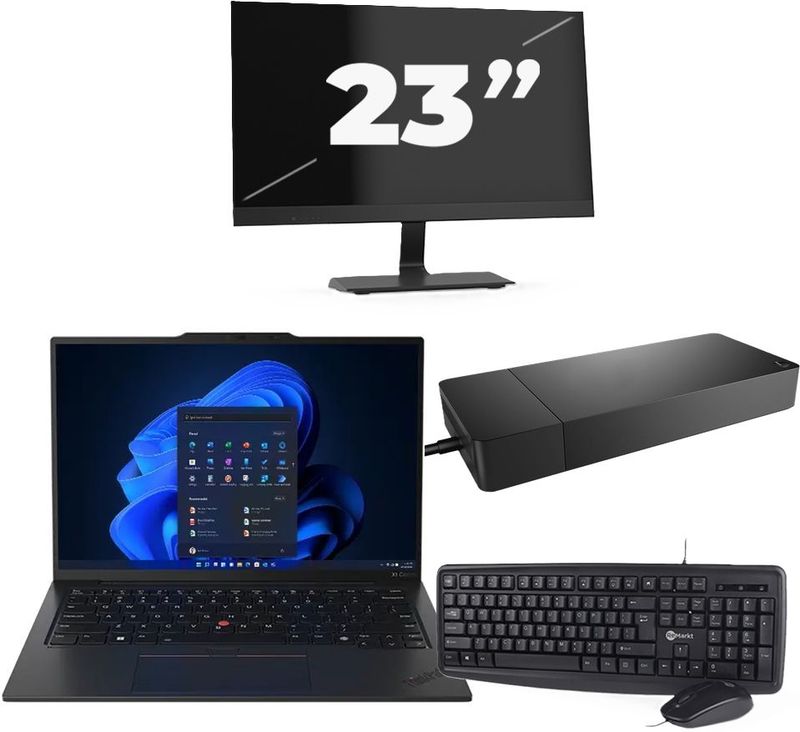 Lenovo ThinkPad X1C - Intel Core i5-6e Generatie - 14 inch - 8GB RAM - 256GB SSD - Windows 11 Home + 1x 23 inch Monitor Zichtbare schade