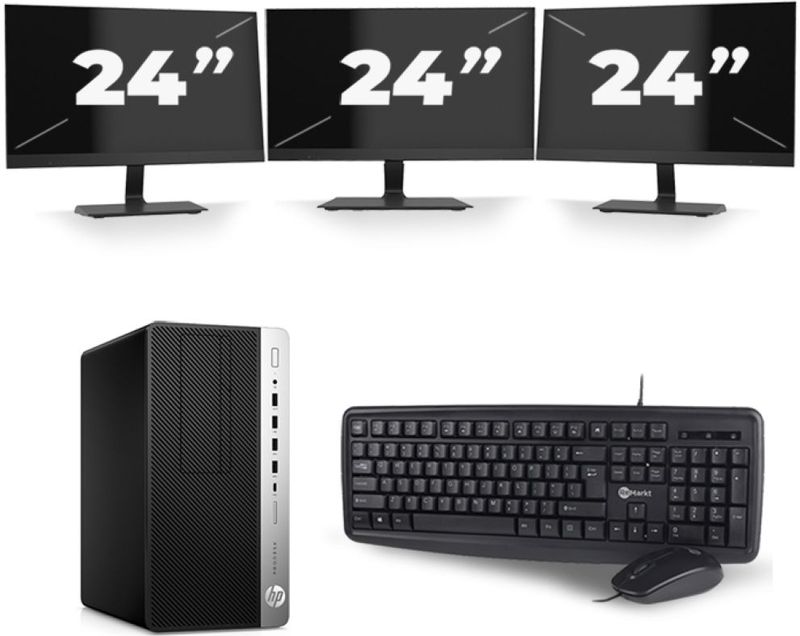 HP ProDesk 600 G3 Micro Tower - Intel Core i5-6e Generatie - 8GB RAM - 256GB SSD - Windows 11 + 3x 24 inch Monitor Nette Staat