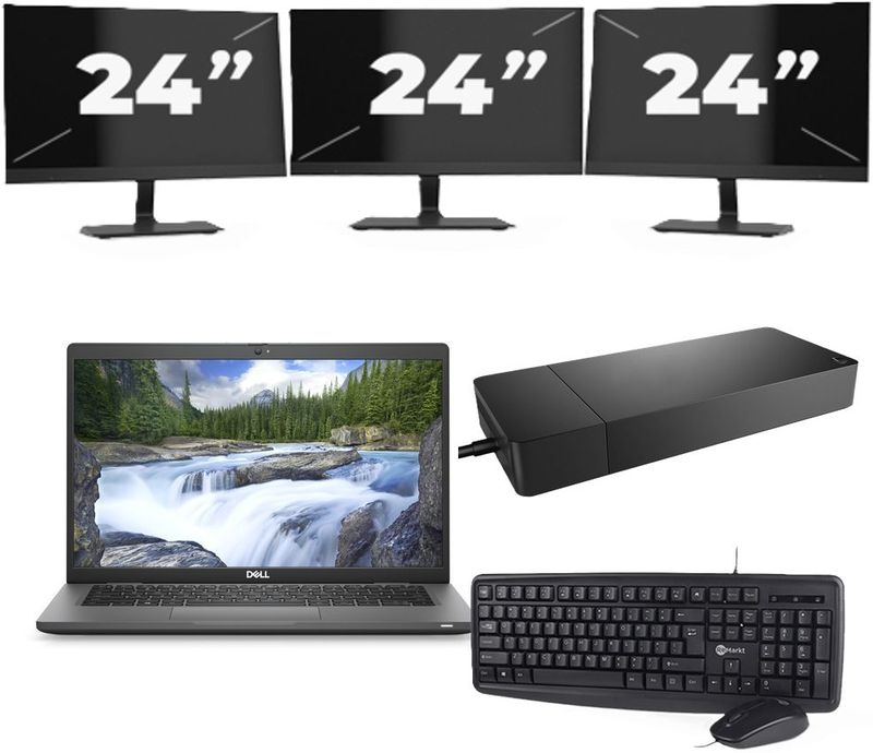 Dell Latitude 7330 - Intel Core i5-12e Generatie - 13 inch - 16GB RAM - 256GB SSD - Windows 11 Home + 3x 24 inch Monitor Nette Staat