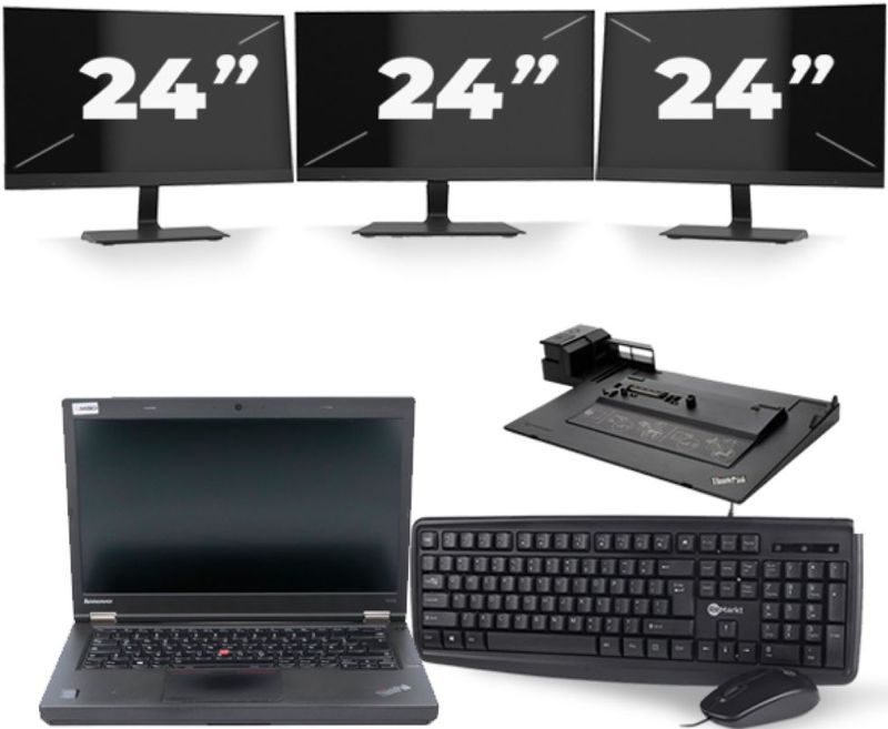 Lenovo ThinkPad T440p - Intel Core i5-4e Generatie - 14 inch - 8GB RAM - 256GB SSD - Windows 11 + 3x 24 inch Monitor Zichtbaar gebruikt