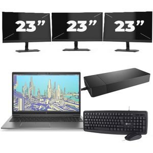 HP ZBook Firefly 15 G8 - Intel Core i7-11e Generatie - 15 inch - 16GB RAM - 256GB SSD - Windows 11 Home + 3x 23 inch Monitor Zichtbaar gebruikt