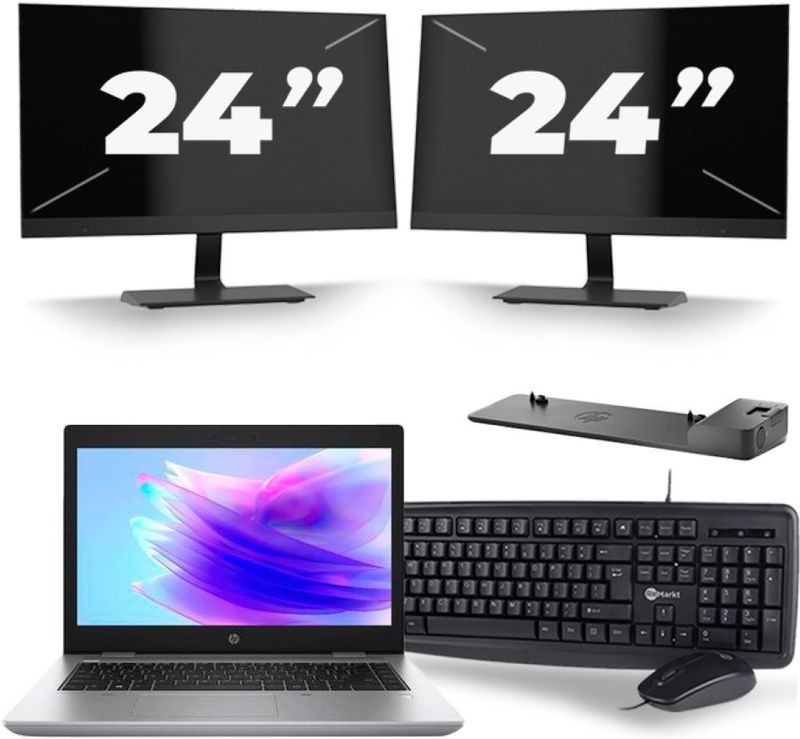 HP ProBook 640 G5 - Intel Core i5-8e Generatie - 14 inch - 16GB RAM - 256GB SSD - Windows 11 + 2x 24 inch Monitor Zichtbare schade