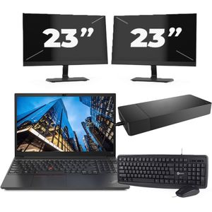 Lenovo E15 - Intel Core i3-10e Generatie - 15 inch - 16GB RAM - 256GB SSD - Windows 11 Home + 2x 23 inch Monitor Zichtbaar gebruikt