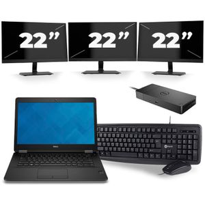 Dell Latitude E7470 - Intel Core i5-6e Generatie - 14 inch - 8GB RAM - 256GB SSD - Windows 11 + 3x 22 inch Monitor Zichtbaar gebruikt