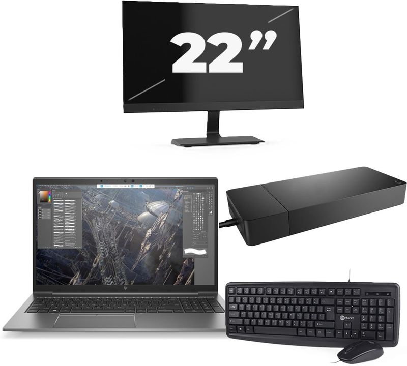 HP ZBook Firefly 15 G7 - Intel Core i7-10e Generatie - 15 inch - 16GB RAM - 256GB SSD - Windows 11 + 1x 22 inch Monitor Nette Staat