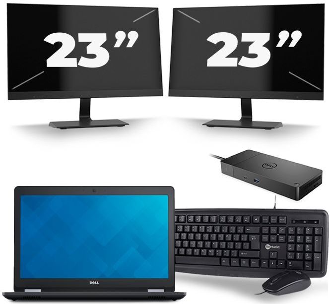 Dell Latitude E5570 - Intel Core i5-6e Generatie - 15 inch - 8GB RAM - 256GB SSD - Windows 11 + 2x 23 inch Monitor Zichtbaar gebruikt