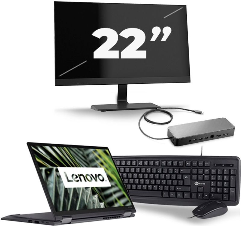 Lenovo ThinkPad X13 Yoga G1 - Intel Core i7-10e Generatie - 13 inch - Touch - 16GB RAM - 256GB SSD - Windows 11 Home + 1x 22 inch Monitor Zichtbaar gebruikt