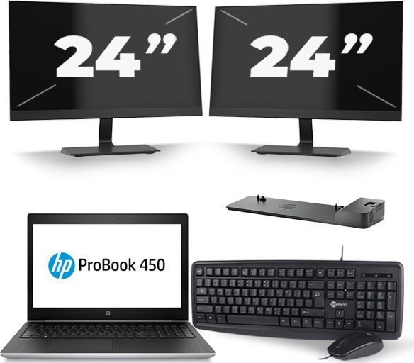 HP ProBook 450 G5 - Intel Core i5-8e Generatie - 15 inch - 16GB RAM - 512GB SSD - Windows 11 + 2x 24 inch Monitor Zichtbare schade