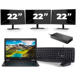 Dell Latitude E7270 - Intel Core i5-6e Generatie - 12 inch - 8GB RAM - 256GB SSD - Windows 11 + 3x 22 inch Monitor Zichtbaar gebruikt