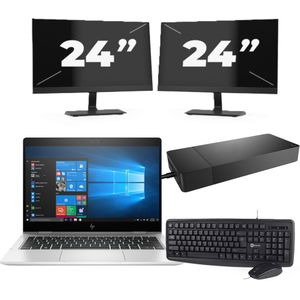 HP EliteBook x360 830 G6 - Intel Core i5-8e Generatie - 13 inch - 16GB RAM - 256GB SSD - Windows 11 Home + 2x 24 inch Monitor Nette Staat