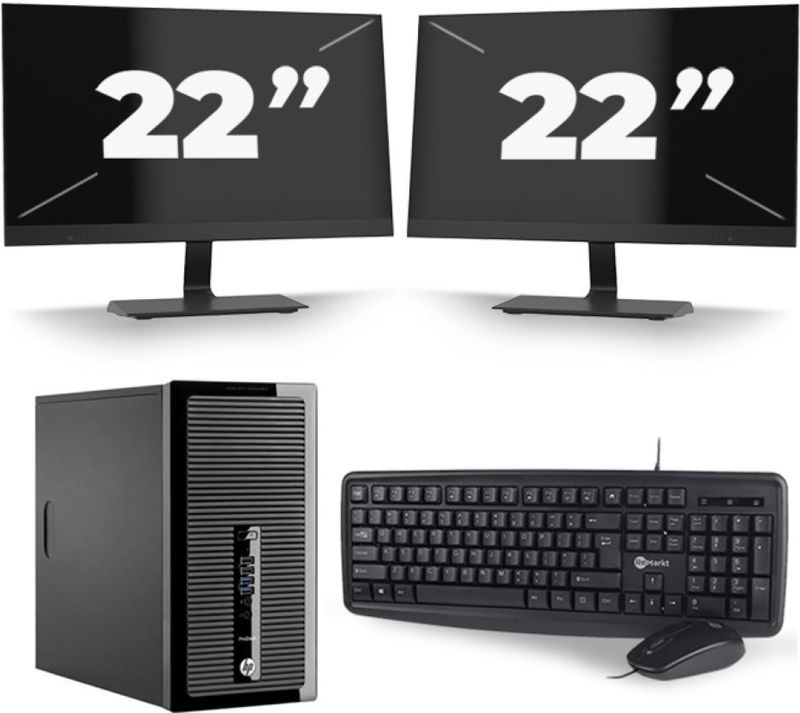 HP ProDesk 400 G3 Micro Tower - Intel Core i5-6e Generatie - 8GB RAM - 256GB SSD - Windows 11 + 2x 22 inch Monitor Nette Staat