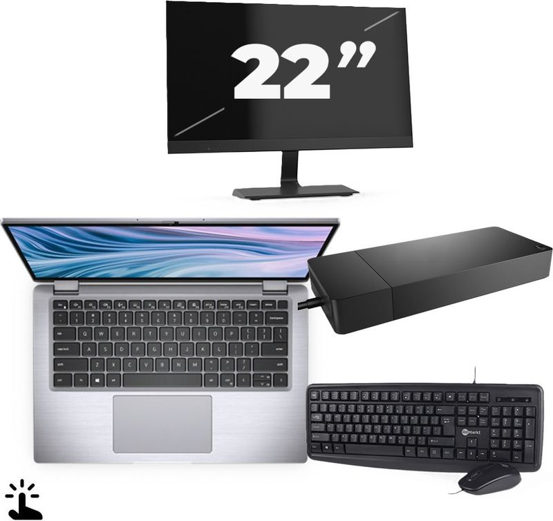 Dell Latitude 7410 - Intel Core i5-10e Generatie - 14 inch - Touch - 16GB RAM - 256GB SSD - Windows 11 Home + 1x 22 inch Monitor Nette Staat