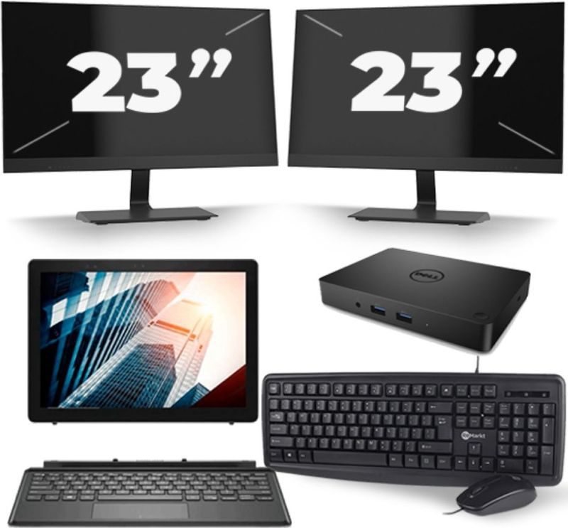 Dell Latitude 5285 - Intel Core i5-7e Generatie - 12 inch - 8GB RAM - 256GB SSD - Windows 11 + 2x 23 inch Monitor Zichtbaar gebruikt