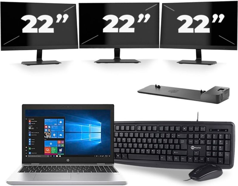 HP ProBook 650 G5 - Intel Core i5-8e Generatie - 15 inch - 16GB RAM - 256GB SSD - Windows 11 + 3x 22 inch Monitor Zichtbare schade
