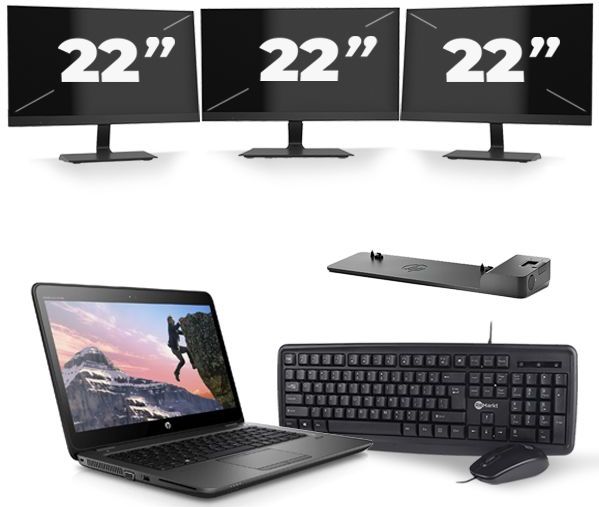 HP ZBook 14u G4 - Intel Core i7-7e Generatie - 14 inch - 16GB RAM - 512GB SSD - Windows 11 + 3x 22 inch Monitor Zichtbaar gebruikt
