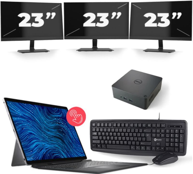 Dell Latitude 7320 - Intel Core i5-11e Generatie - 13 inch - 16GB RAM - 256GB SSD - Windows 11 Home + 3x 23 inch Monitor Nette Staat