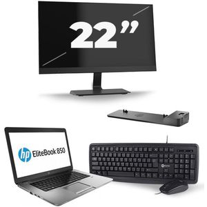 HP EliteBook 850 G2 - Intel Core i7-5e Generatie - 15 inch - 8GB RAM - 256GB SSD - Windows 11 + 1x 22 inch Monitor Nette Staat