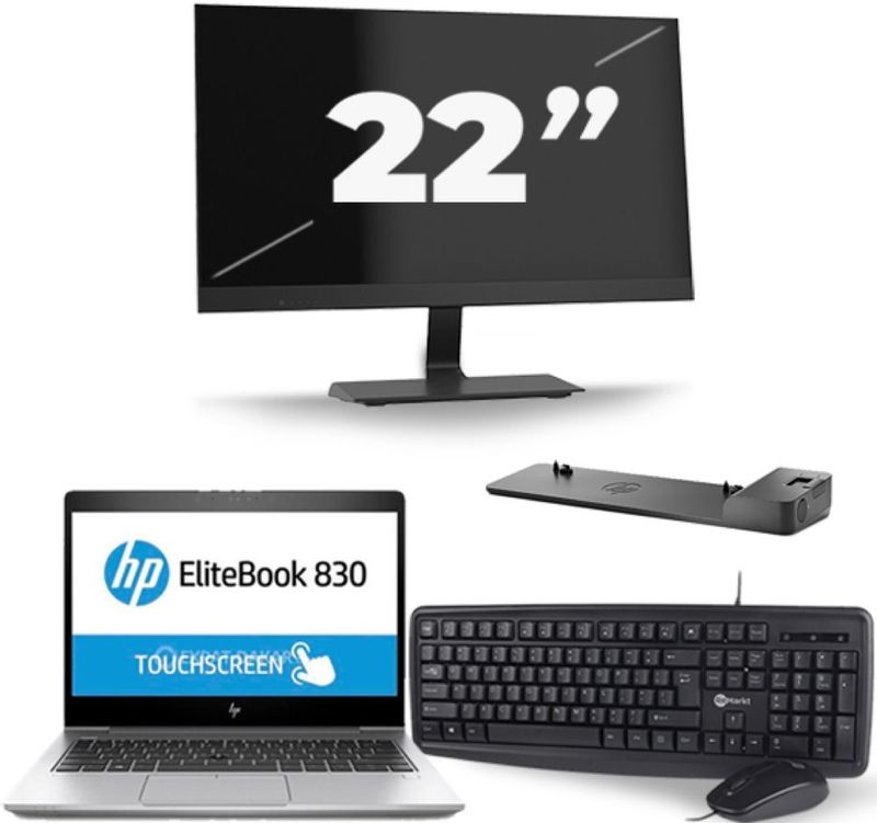 HP EliteBook 830 G5 - Intel Core i5-8e Generatie - 13 inch - 16GB RAM - 256GB SSD - Windows 11 + 1x 22 inch Monitor Zichtbare schade