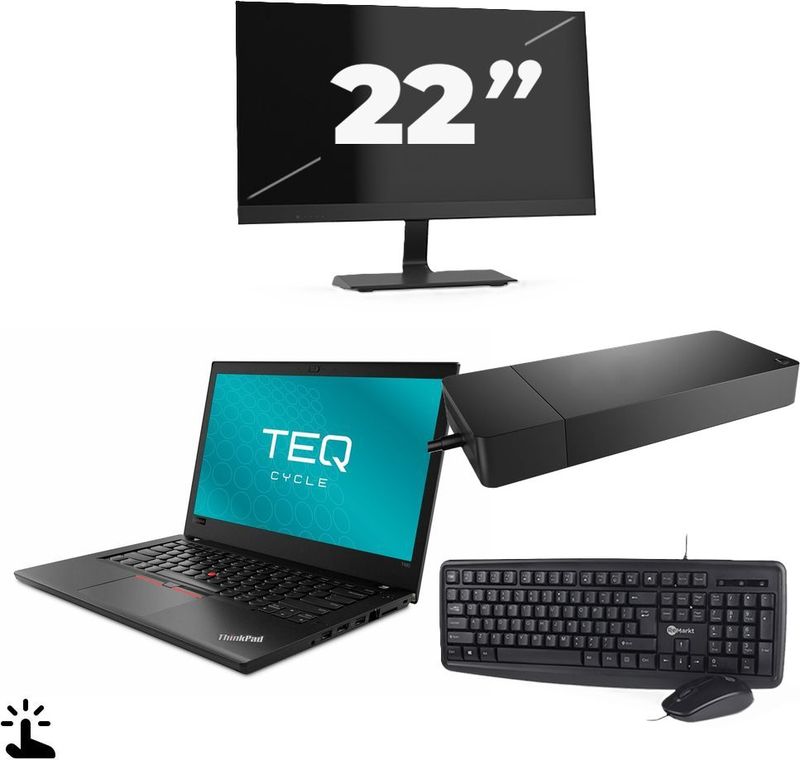 Lenovo ThinkPad T480 - Intel Core i3-8e Generatie - 14 inch - Touch - 8GB RAM - 256GB SSD - Windows 11 + 1x 22 inch Monitor Nette Staat