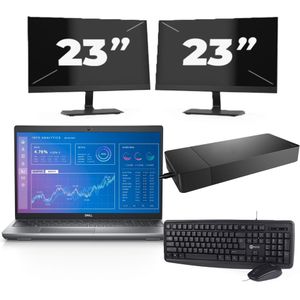 Dell Precision 3571 - Intel Core i5-12e Generatie - 15 inch - 16GB RAM - 256GB SSD - Windows 11 Home + 2x 23 inch Monitor Zichtbaar gebruikt