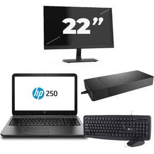 HP 250 G3 - Intel Core i3-4e Generatie - 15 inch - 8GB RAM - 256GB SSD - Windows 11 Home + 1x 22 inch Monitor Zichtbaar gebruikt
