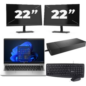 HP ProBook 440 G10 - Intel Core i3-13e Generatie - 14 inch - 16GB RAM - 256GB SSD - Windows 11 Home + 2x 22 inch Monitor Nette Staat