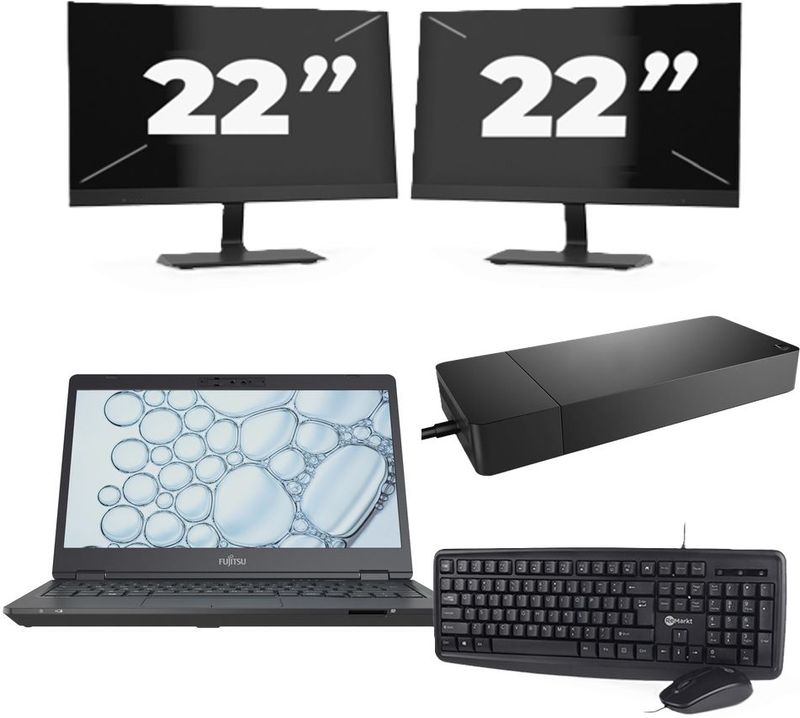 Fujitsu Lifebook U7310 - Intel Core i5-10e Generatie - 13 inch - 8GB RAM - 256GB SSD - Windows 11 Home + 2x 22 inch Monitor Zichtbare schade