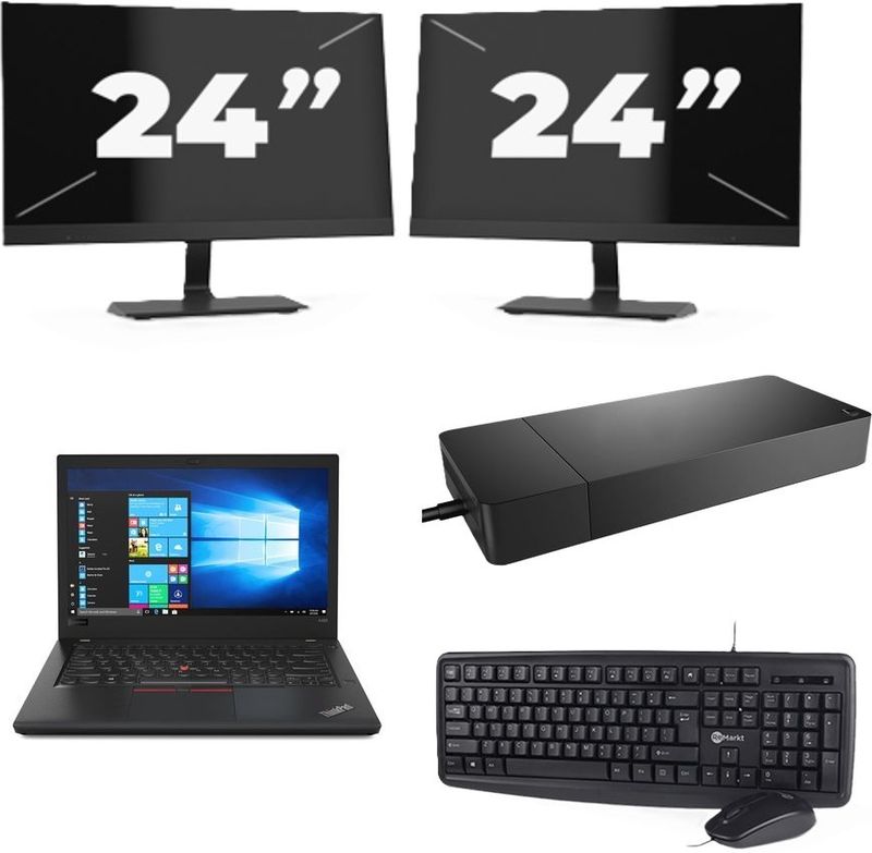 Lenovo ThinkPad A485 - AMD Ryzen 5 2500U - 14 inch - 8GB RAM - 256GB SSD - Windows 10 + 2x 24 inch Monitor Zichtbaar gebruikt