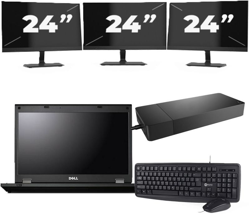 Fujitsu Lifebook E5510 - Intel Core i3-10e Generatie - 15 inch - 16GB RAM - 256GB SSD - Windows 11 Home + 3x 24 inch Monitor Nette Staat