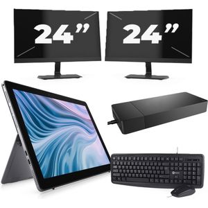 Dell Latitude 7210 - Intel Core i7-10e Generatie - 12 inch - 16GB RAM - 256GB SSD - Windows 11 Home + 2x 24 inch Monitor Zichtbaar gebruikt