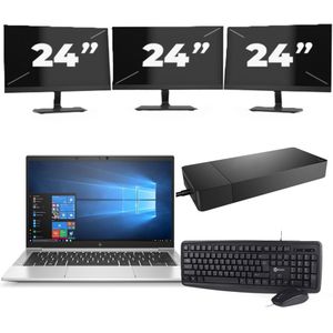 HP EliteBook 835 G7 - AMD Ryzen 7 PRO 4750U - 13 inch - 16GB RAM - 256GB SSD - Windows 11 Home + 3x 24 inch Monitor Zichtbaar gebruikt