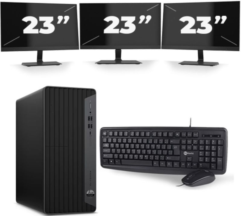 HP EliteDesk 800 G6 Tower - Intel Core i5-10e Generatie - 16GB RAM - 256GB SSD - Windows 11 + 3x 23 inch Monitor Nette Staat