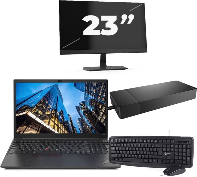 Lenovo E15 - Intel Core i3-10e Generatie - 15 inch - 16GB RAM - 256GB SSD - Windows 11 Home + 1x 23 inch Monitor Nette Staat