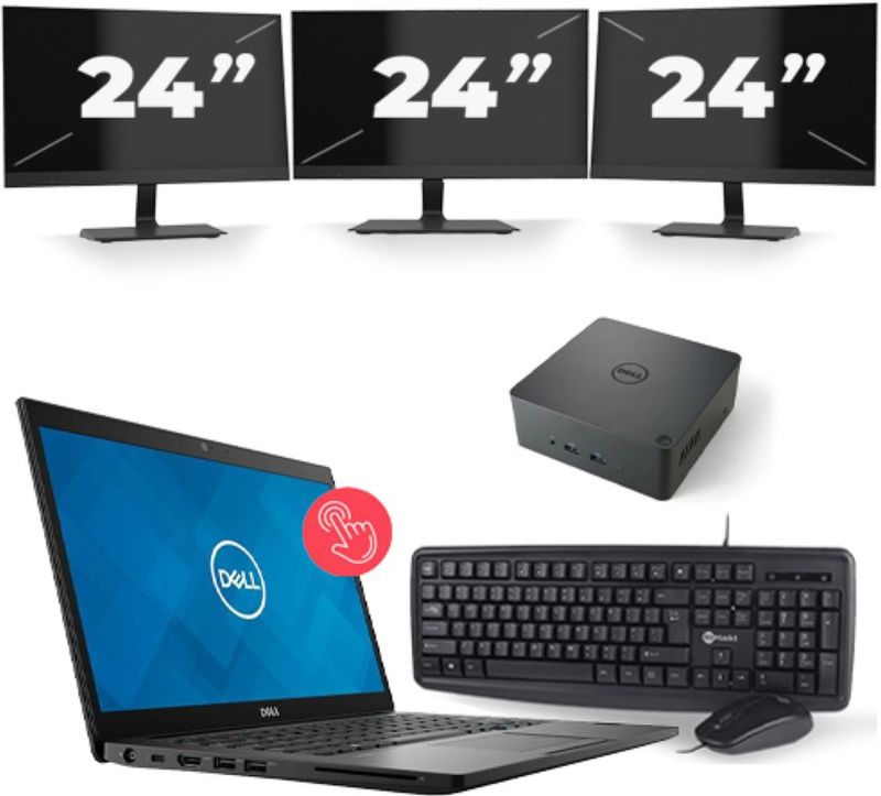 Dell Latitude 7490 - Intel Core i7-8e Generatie - 14 inch - Touch - 16GB RAM - 256GB SSD - Windows 11 + 3x 24 inch Monitor Zichtbaar gebruikt