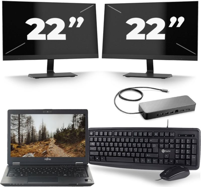 Fujitsu LifeBook U727 - Intel Core i7-7e Generatie - 12 inch - 16GB RAM - 256GB SSD - Windows 11 + 2x 22 inch Monitor Zichtbaar gebruikt