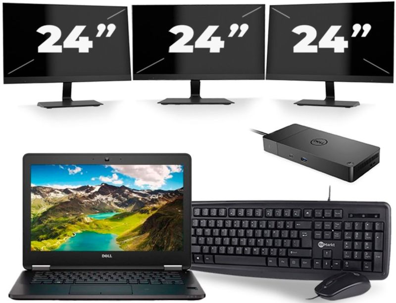 Dell Latitude E7270 - Intel Core i5-6e Generatie - 12 inch - 8GB RAM - 256GB SSD - Windows 11 + 3x 24 inch Monitor Zichtbaar gebruikt