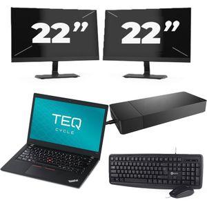 Lenovo ThinkPad T480s - Intel Core i7-8e Generatie - 14 inch - 16GB RAM - 256GB SSD - Windows 11 + 2x 22 inch Monitor Zichtbare schade