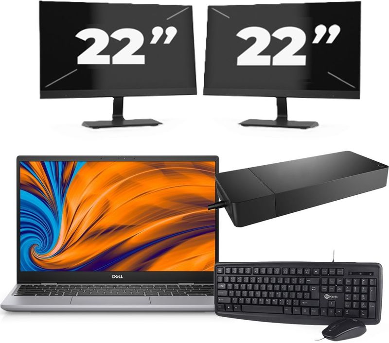 Dell Latitude 3320 - Intel Core i5-11e Generatie - 14 inch - 8GB RAM - 256GB SSD - Windows 11 Home + 2x 22 inch Monitor Nette Staat