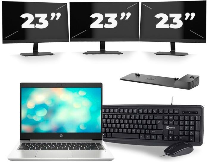 HP ProBook 440 G7 - Intel Core i7-10e Generatie - 14 inch - 8GB RAM - 512GB SSD - Windows 11 + 3x 23 inch Monitor Nette Staat