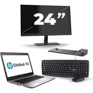 HP EliteBook 745 G3 - AMD PRO A10-8700B - 14 inch - 8GB RAM - 240GB SSD - Windows 11 + 1x 24 inch Monitor Zichtbaar gebruikt