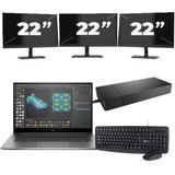 HP ZBook Studio G7 - Intel Core i7-10e Generatie - 15 inch - 16GB RAM - 256GB SSD - Windows 11 + 3x 22 inch Monitor Zichtbaar gebruikt