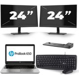 HP ProBook 650 G3 - Intel Core i5-7e Generatie - 15 inch - 8GB RAM - 256GB SSD - Windows 11 + 2x 24 inch Monitor Zichtbaar gebruikt