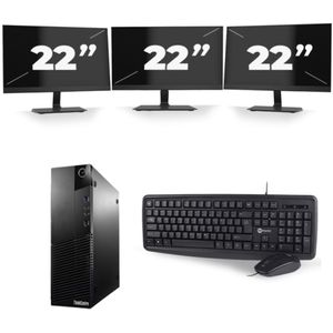 Lenovo ThinkCentre M93p USFF - Intel Core i7-4e Generatie - 16GB RAM - 256GB SSD - Windows 10 + 3x 22 inch Monitor Nette Staat