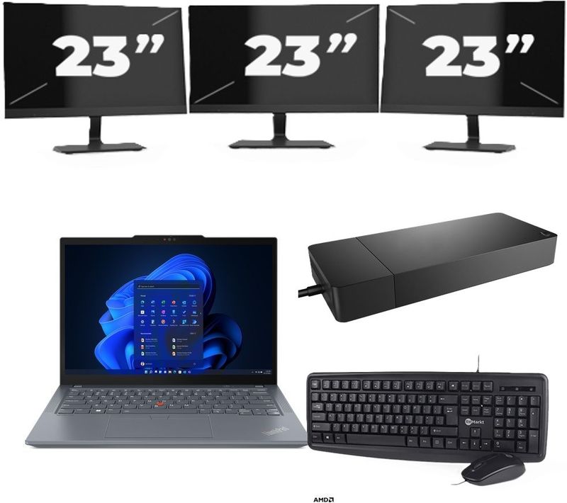 Lenovo ThinkPad X13 - AMD Ryzen 3 PRO 4450U - 13 inch - 8GB RAM - 256GB SSD - Windows 11 Home + 3x 23 inch Monitor Zichtbaar gebruikt