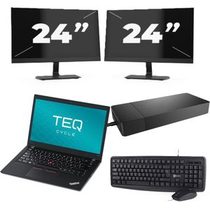 Lenovo ThinkPad T480s - Intel Core i7-8e Generatie - 14 inch - 16GB RAM - 256GB SSD - Windows 11 + 2x 24 inch Monitor Zichtbare schade