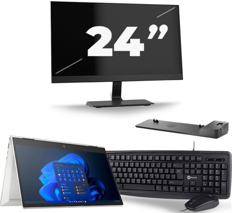 HP EliteBook x360 830 G8 - Intel Core i7-11e Generatie - 13 inch - 16GB RAM - 256GB SSD - Windows 11 Home + 1x 24 inch Monitor Zichtbaar gebruikt