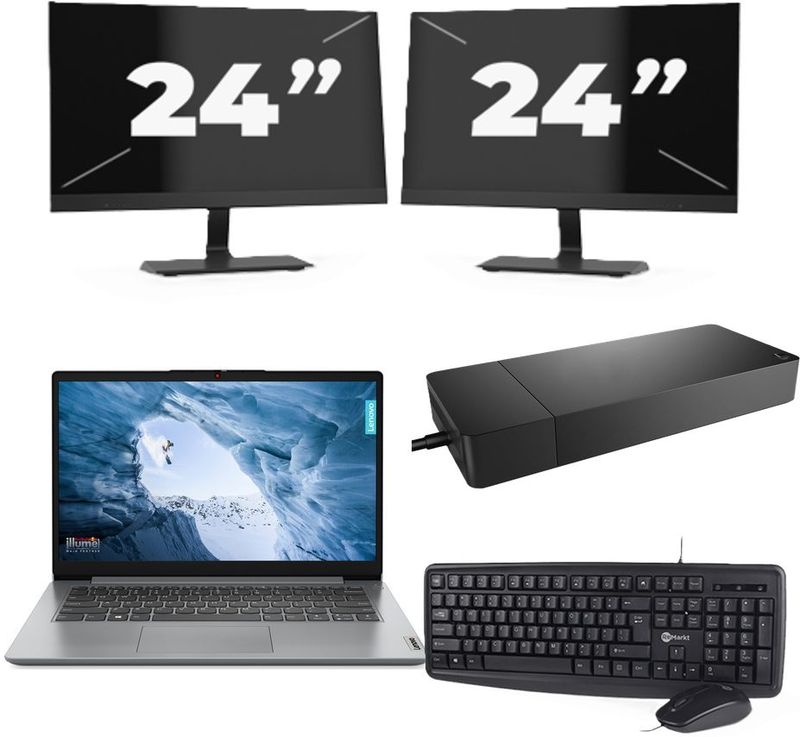 Lenovo ThinkPad L14 Gen 1 - Intel Core i5-10e Generatie - 14 inch - 16GB RAM - 256GB SSD - Windows 11 Home + 2x 24 inch Monitor Zichtbare schade